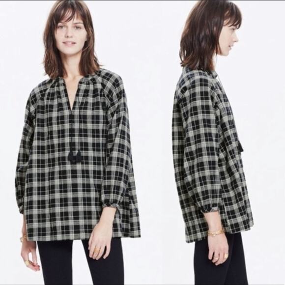 NWT Madewell camelia tassel plaid top oversized sz XS - Picture 1 of 5